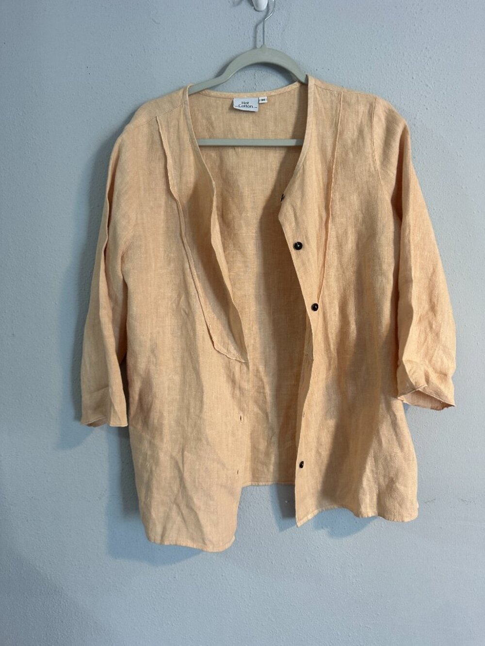 Hot Cotton 100% Linen Peach Shirt Women Size M Button Front Lightweight Summer - Picture 2 of 8